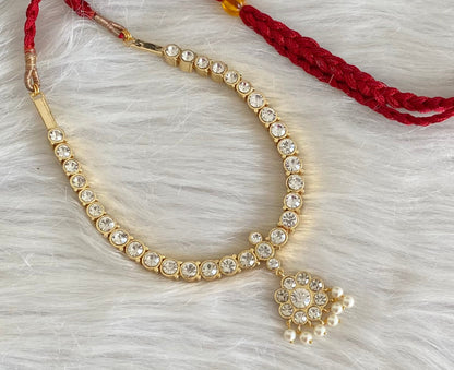 Gold tone precious kemp-green-white pearl reversible necklace dj-53933