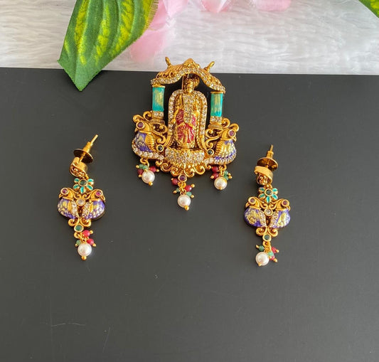 Antique gold tone Ma Meenakshi meenakari pendant set dj-52510