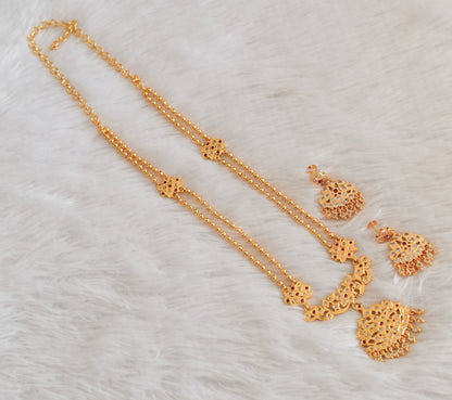 Gold tone South Indian style AD pink-white ball short haar set Dj-53317