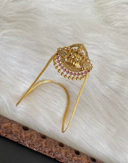 Antique gold tone kemp-green-white lakshmi peacock vanki/bajuband dj-54473