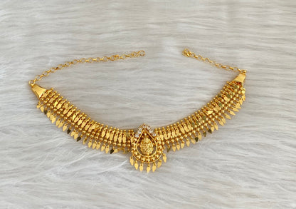 Gold tone kerala style elakka white stone lakshmi choker necklace dj-54546
