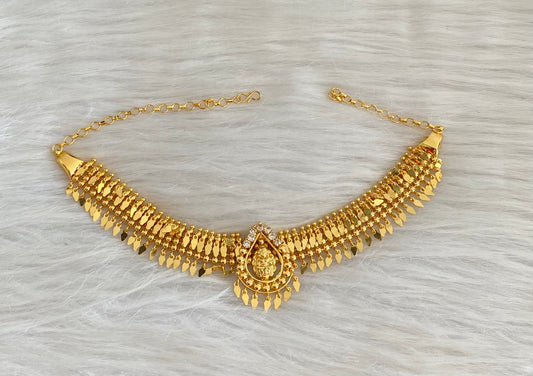 Gold tone kerala style elakka white stone lakshmi choker necklace dj-54546