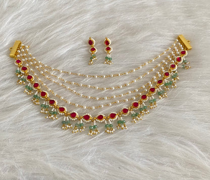 Gold tone kundan jadau pearl multi layer necklace set dj-54506