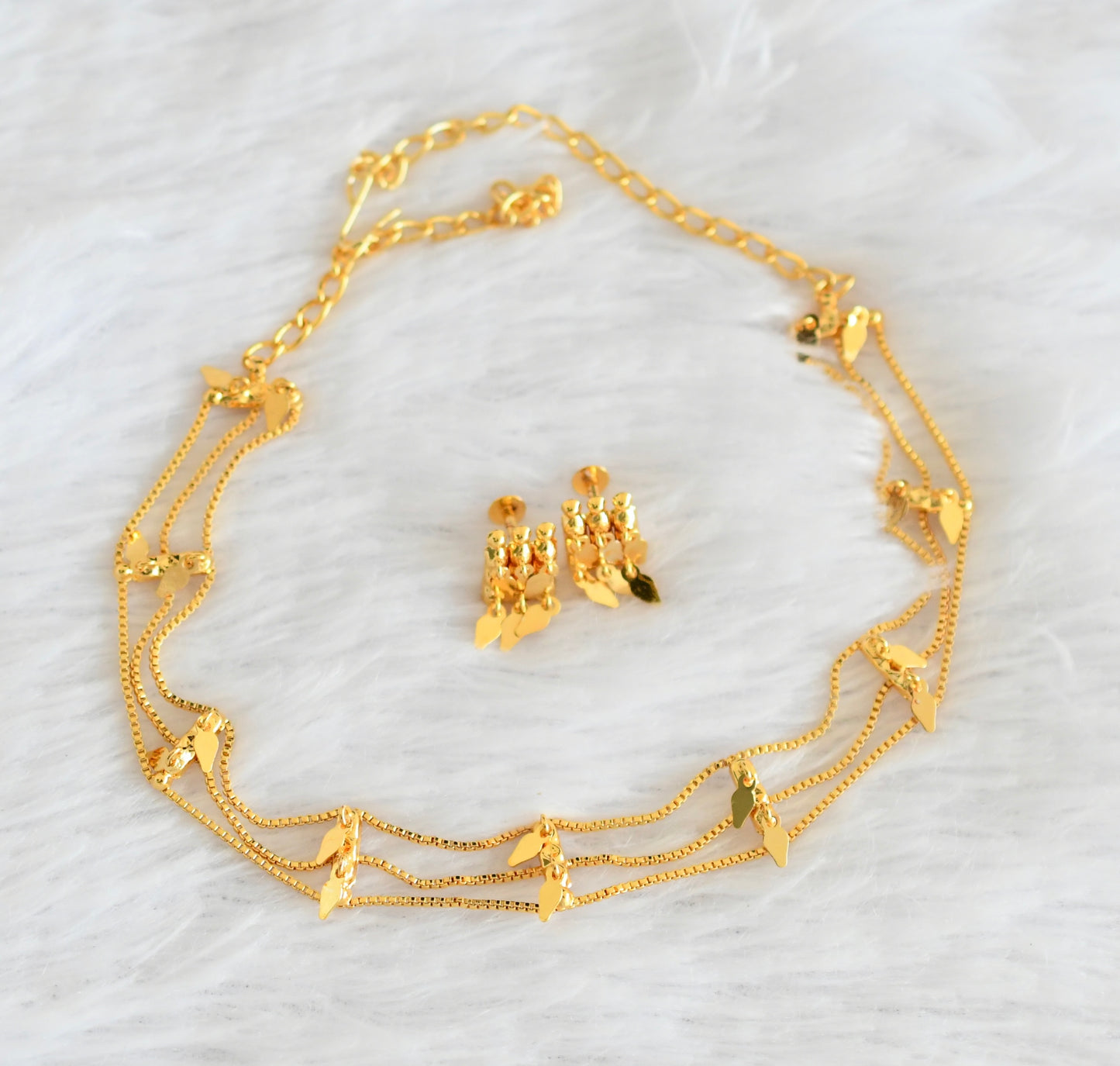 Gold tone kerala style elakka thali layer choker necklace set dj-53107