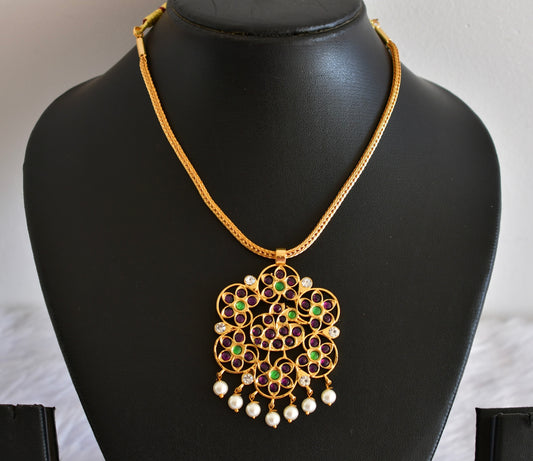 Gold tone precious kemp-green pearl swan necklace dj-52253