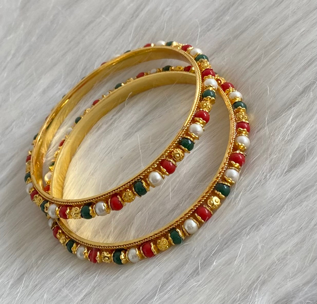 Gold tone navarathna beaded bangles (2.6) dj-53702
