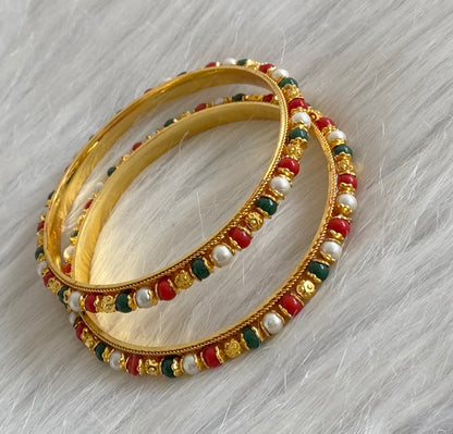 Gold tone navarathna beaded bangles (2.6) dj-53702