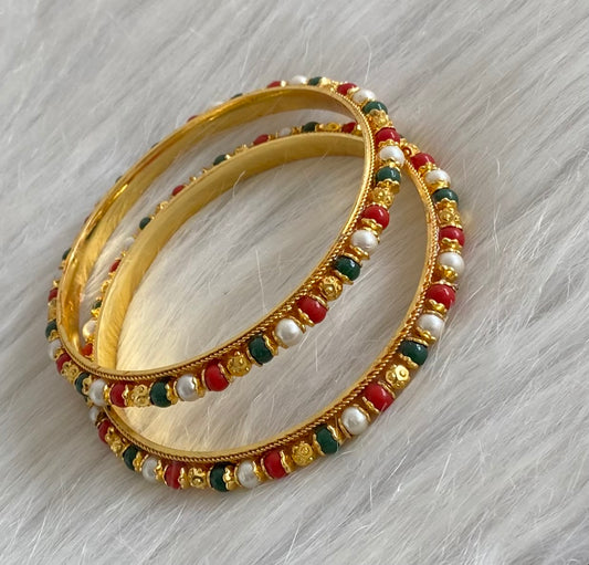 Gold tone navarathna beaded bangles (2.10) dj-53704