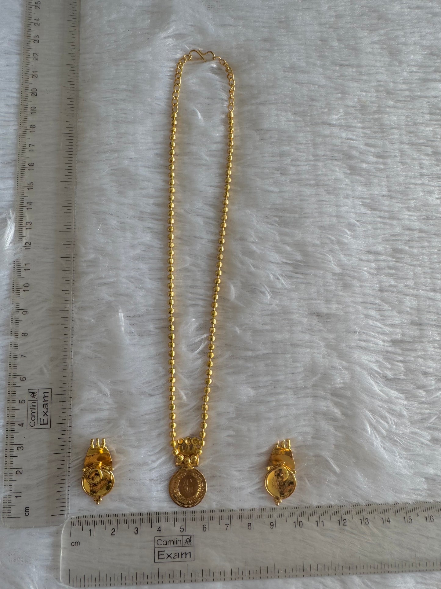 Gold tone pink stone lakshmi coin necklace set dj-51679