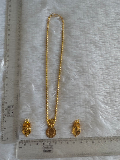Gold tone pink stone lakshmi coin necklace set dj-51679