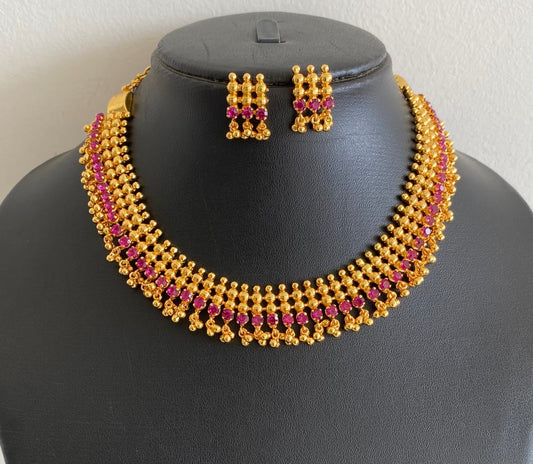 Gold tone kerala style ruby stone choker necklace set dj-54315
