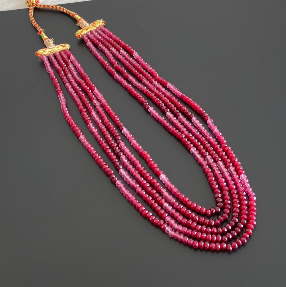 Magenta pink colour agates beaded layered necklace dj-54962