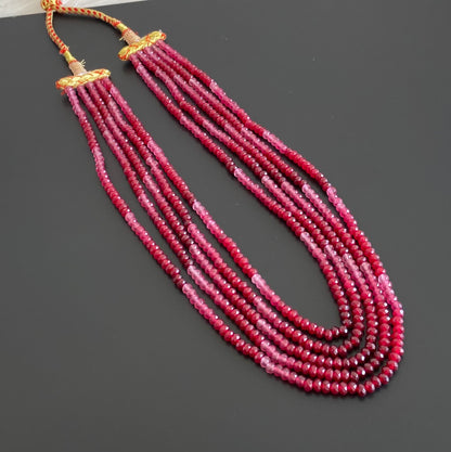 Magenta pink colour agates beaded layered necklace dj-54962