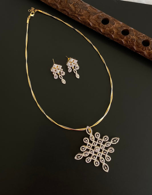 Two tone cz rangoli pendant set with kanti necklace dj-54002