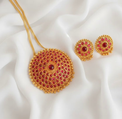 Antique gold tone Kemp Round Pendant Necklace Set-dj17576