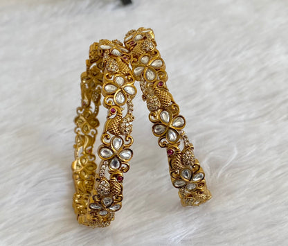 Antique gold tone pink-white stone peacock bangles(2.6) dj-53494