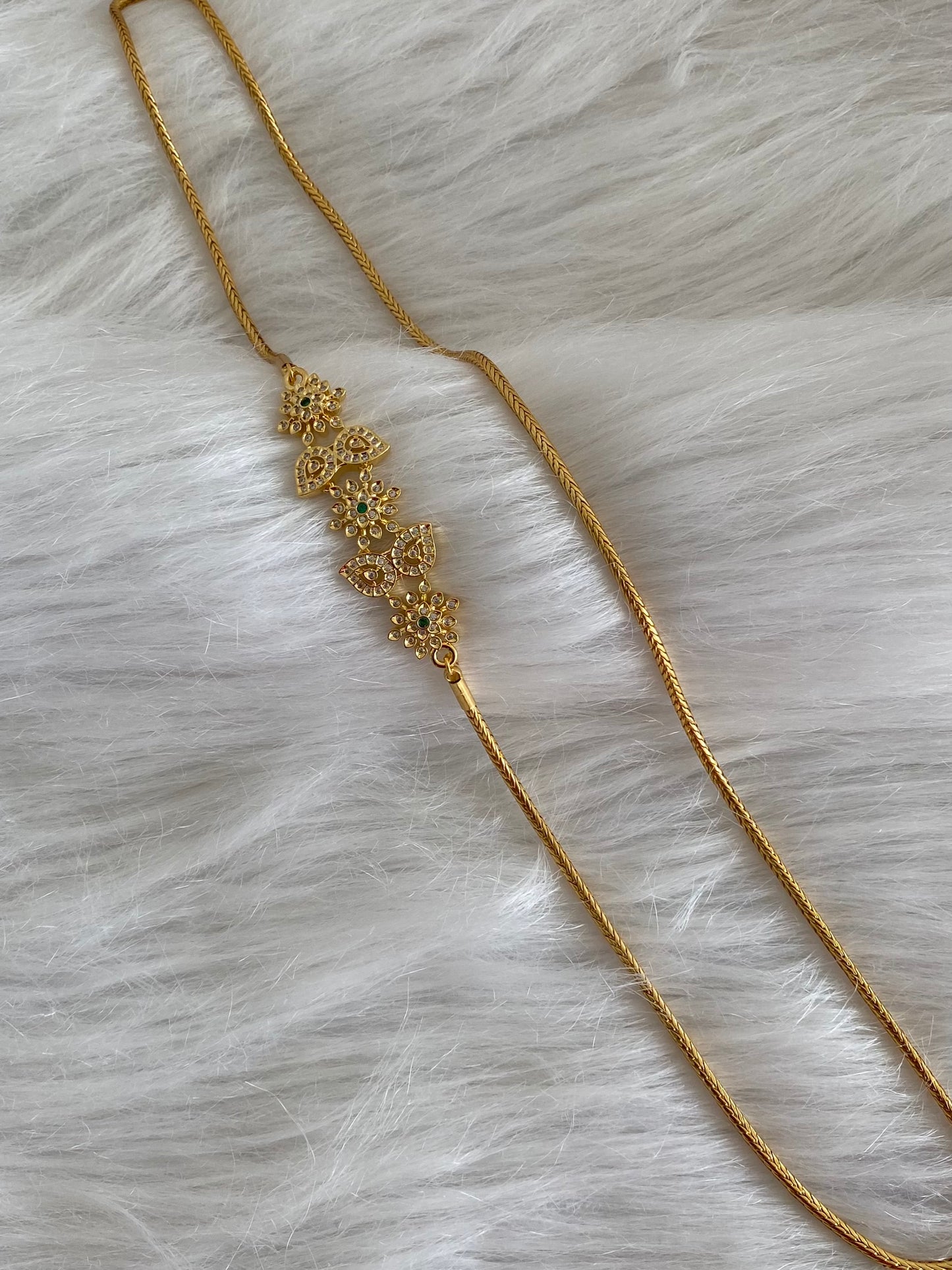 Gold tone white-green stone mango flower 30 inches mugappu chain dj-54422