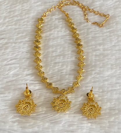 Gold tone cz white stone necklace set dj-54336
