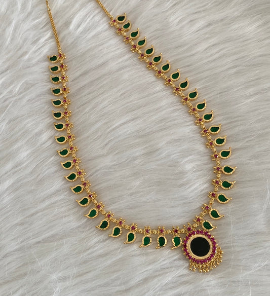 Gold tone pink-green kerala style mango haar dj-54534