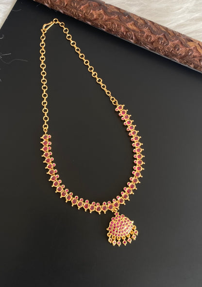 Gold tone AD pink stone south indian necklace dj-53896