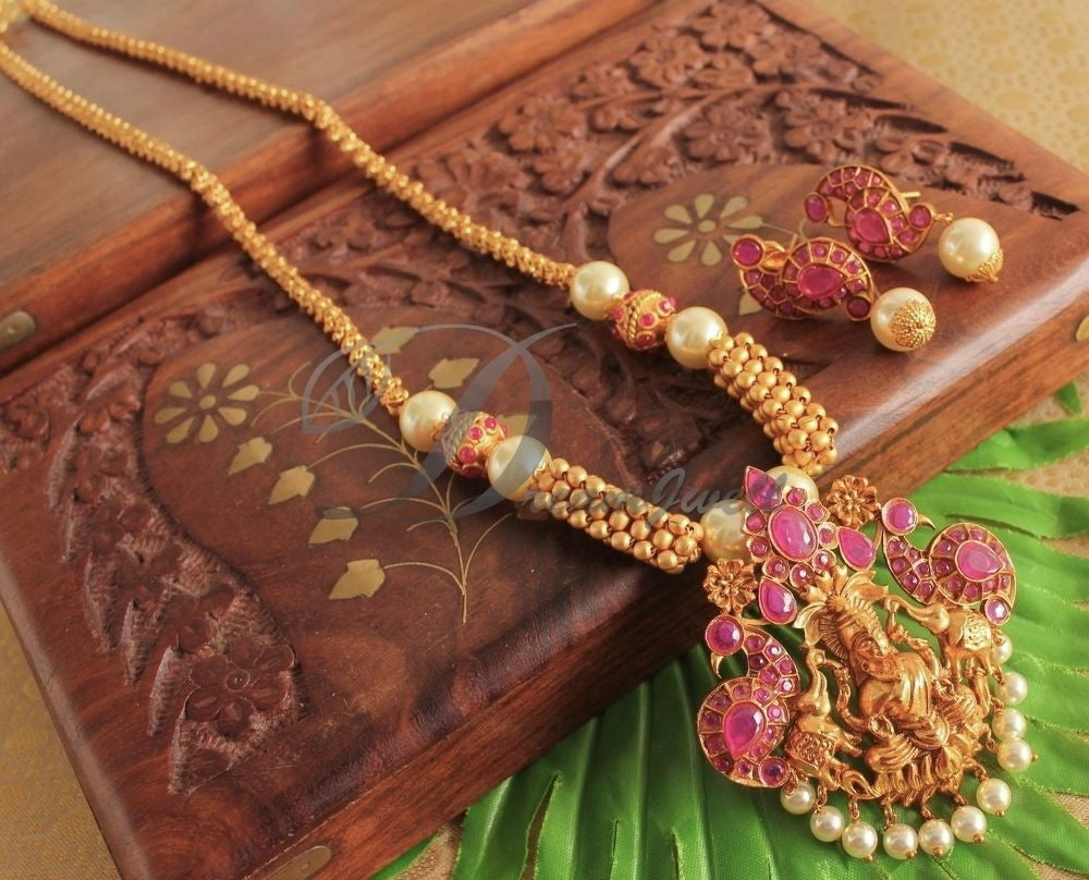 Matte Finish Ruby Lakshmi chain/Necklace Set-dj11952