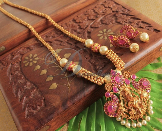 Matte Finish Ruby Lakshmi chain/Necklace Set-dj11952