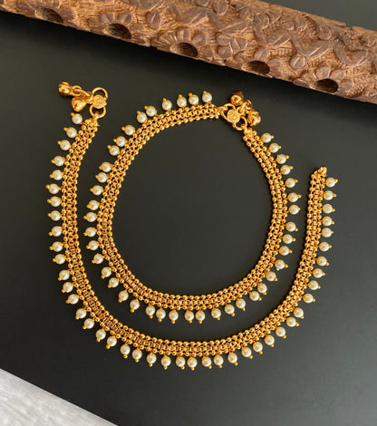 Antique gold tone pearl anklets set dj-53188