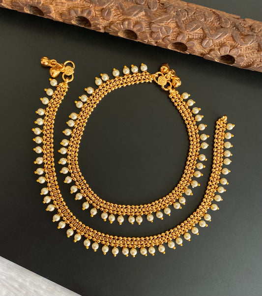 Antique gold tone pearl anklets set dj-53188