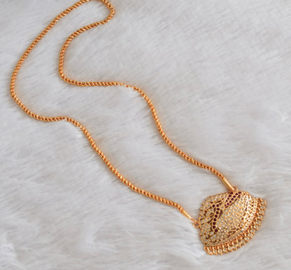 Gold tone AD white-pink swan pendant with chain dj-53327