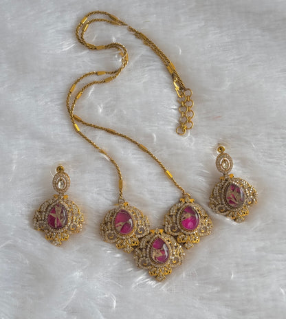 Antique gold tone lilac-gold fire-stone long chain set dj-51094