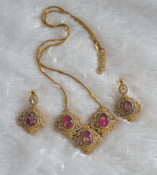 Antique gold tone lilac-gold fire-stone long chain set dj-51094