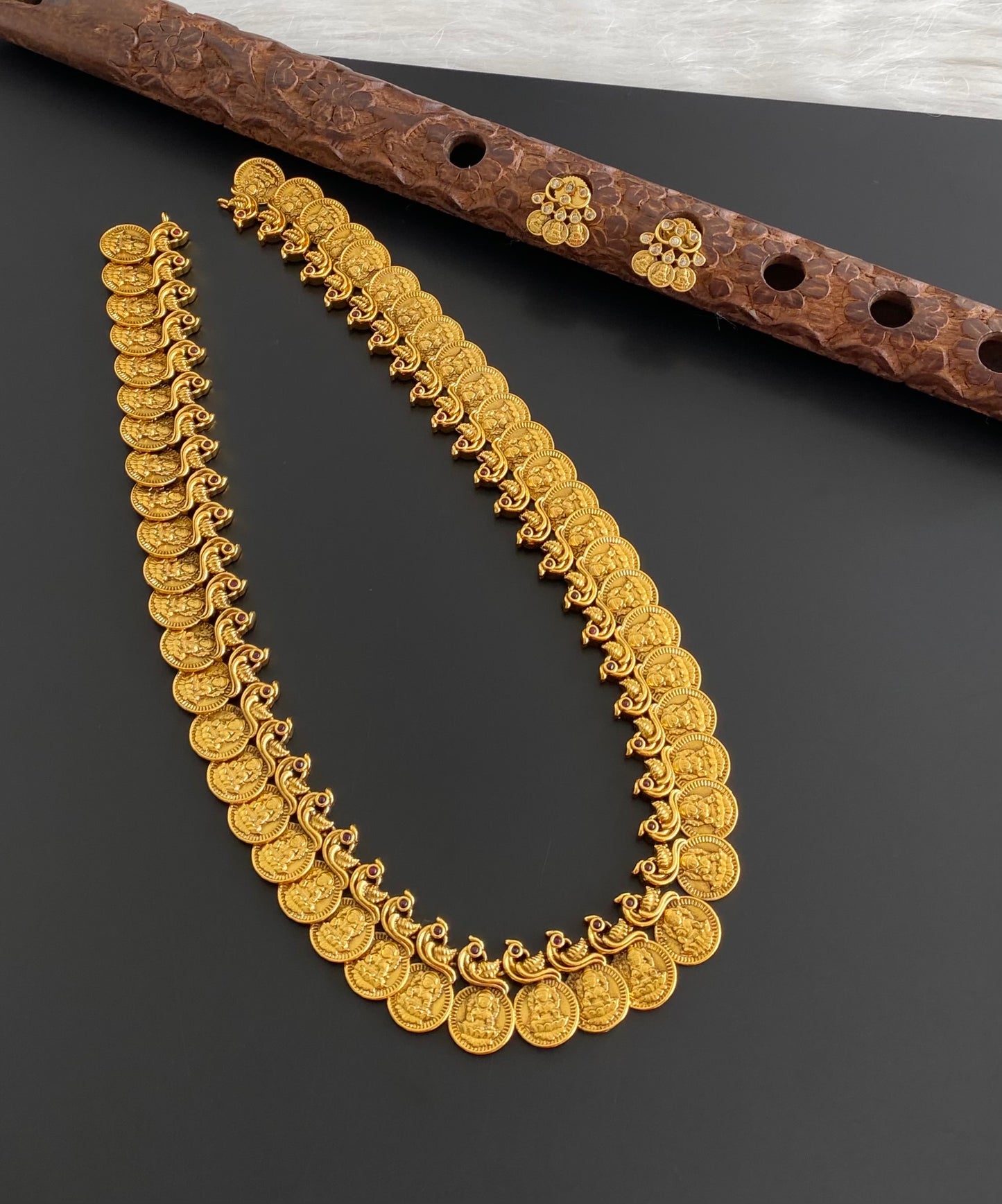 Antique gold tone lakshmi coin peacock haar set dj-54078