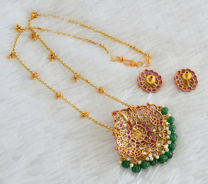 Antique gold tone kemp-green peacock pendant with chain set dj-54012