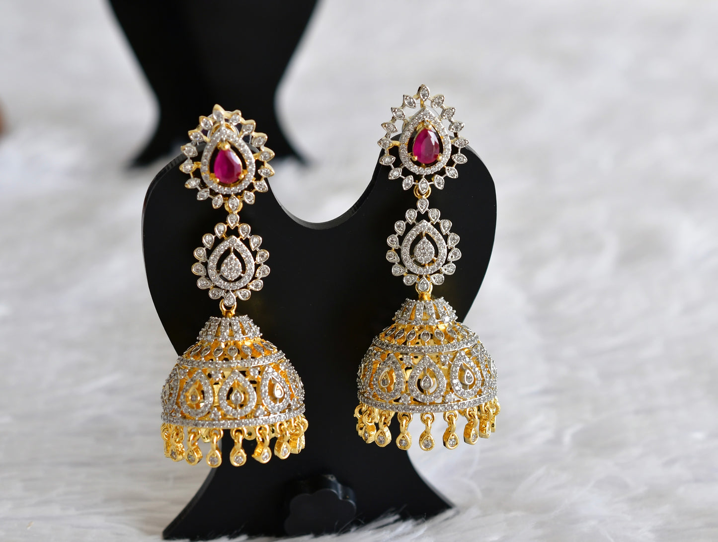 Two tone cz ruby long jhumkka dj-51881