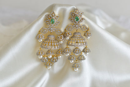 Two tone peacock green pearl long jhumkka/earrings dj-52564