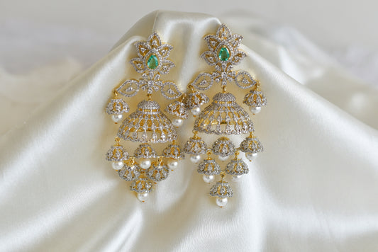 Two tone peacock green pearl long jhumkka/earrings dj-52564