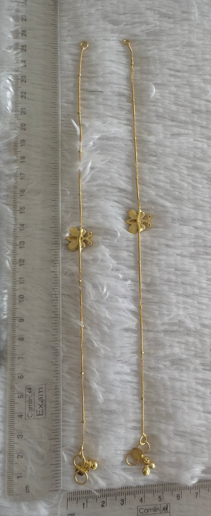 Gold tone pink butterfly kundan jadau anklets dj-51408