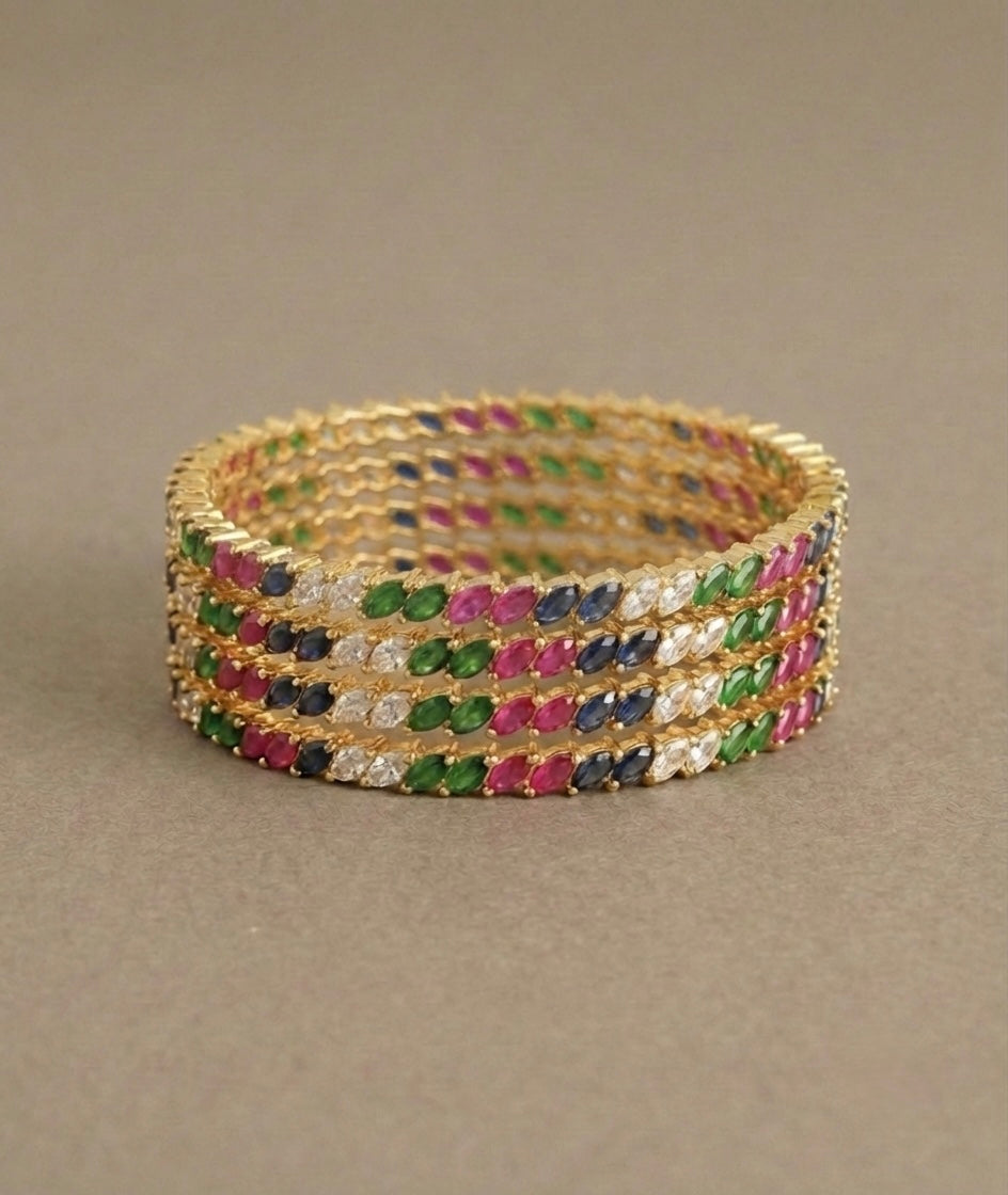 Gold tone set of 4 multi color bangles(2.6) dj07012