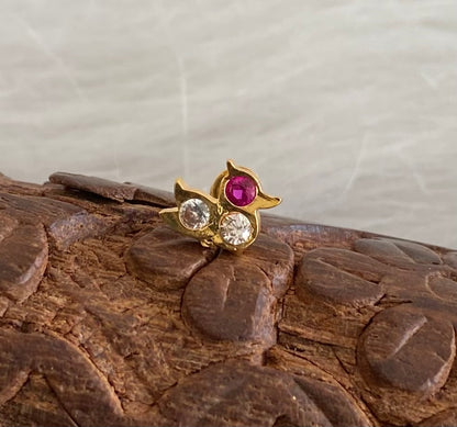 Gold tone pink-white stone small swan nose pin dj-53731