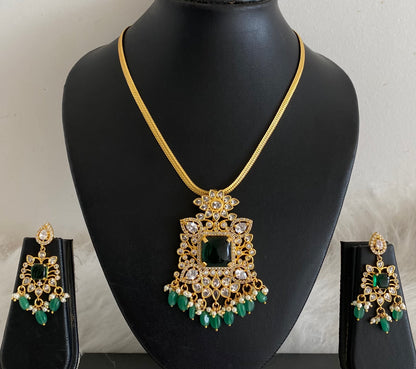 Gold tone white-green big stone green beaded necklace set dj-54437