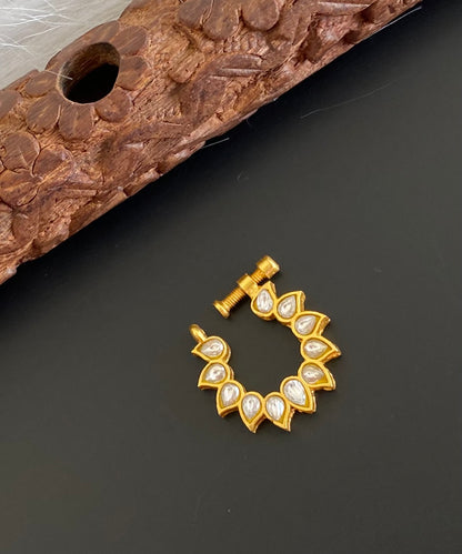 Gold tone kundan jadau white nose pin dj-53710