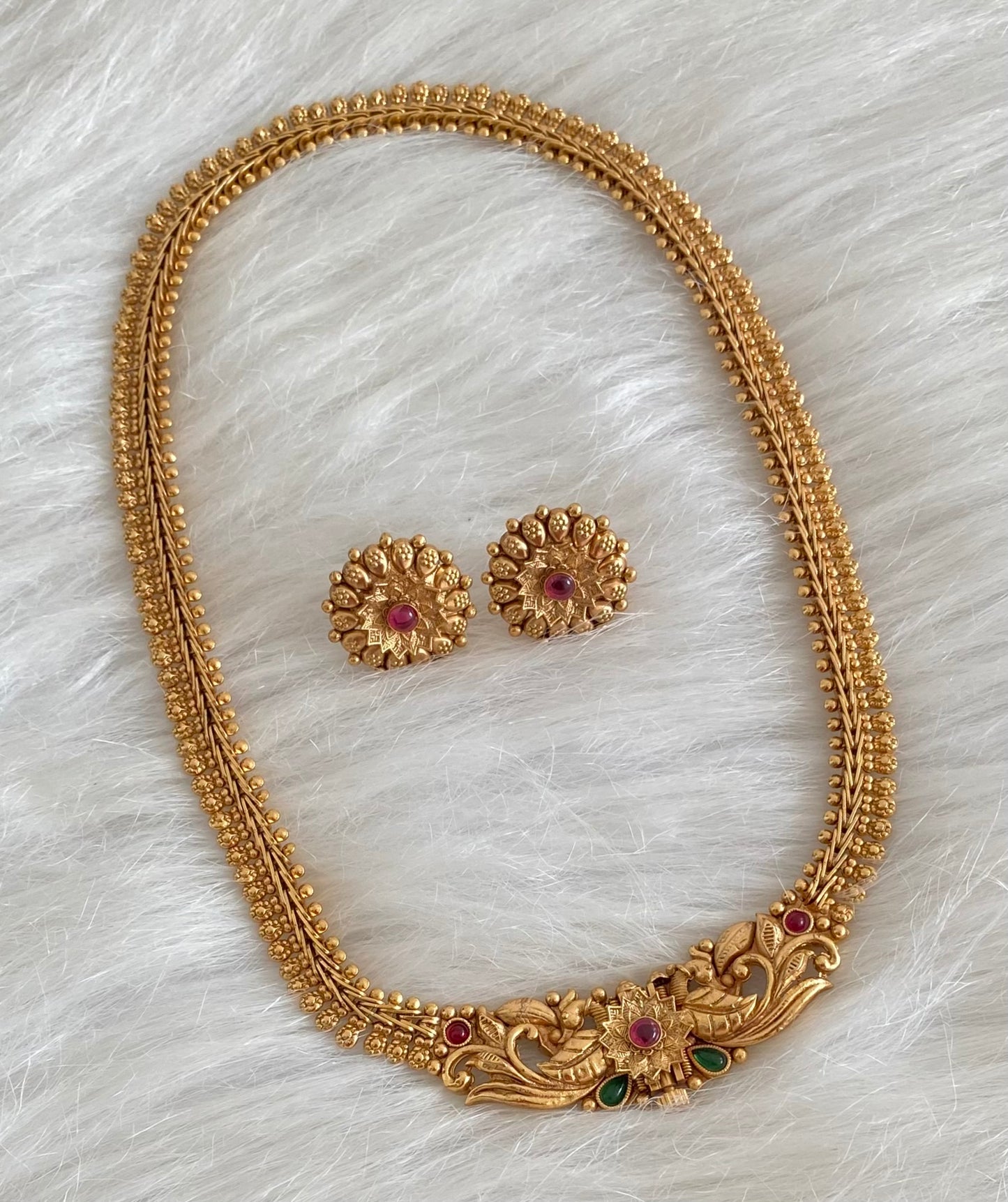 Antique gold tone kemp-green peacock front lock screw necklace set dj-54429