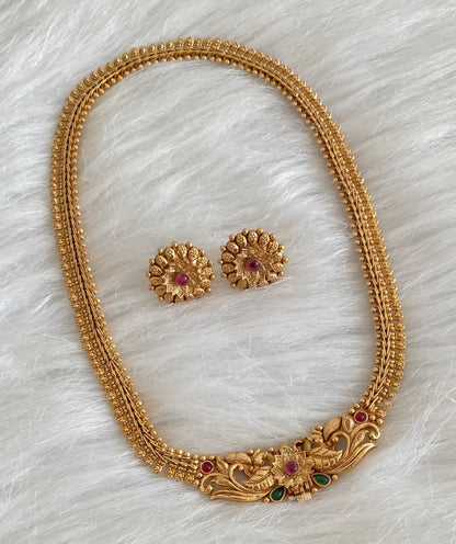 Antique gold tone kemp-green peacock front lock screw necklace set dj-54429