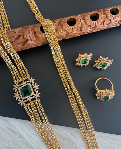 Matte finish cz green block stone mugappu chandra haar set dj-51243