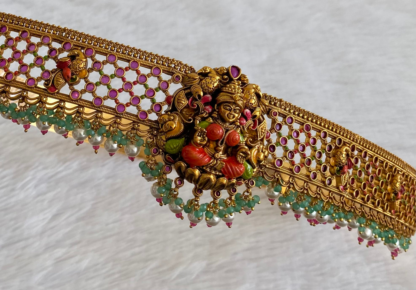Matte finish meenakari lakshmi peacock waist belt dj-53518