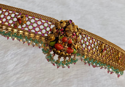 Matte finish meenakari lakshmi peacock waist belt dj-53518