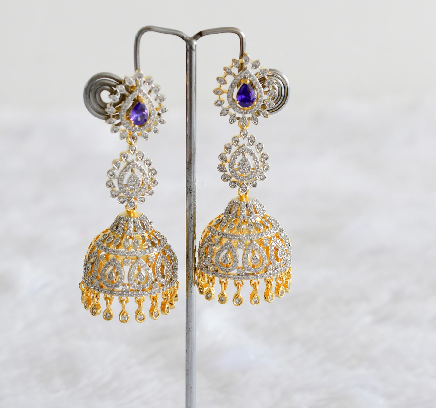 Two tone cz purple long jhumkka dj-51879