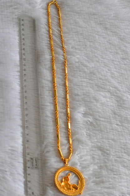 Gold tone 24 inches chain with ruby-white krishna round pendant dj-51918