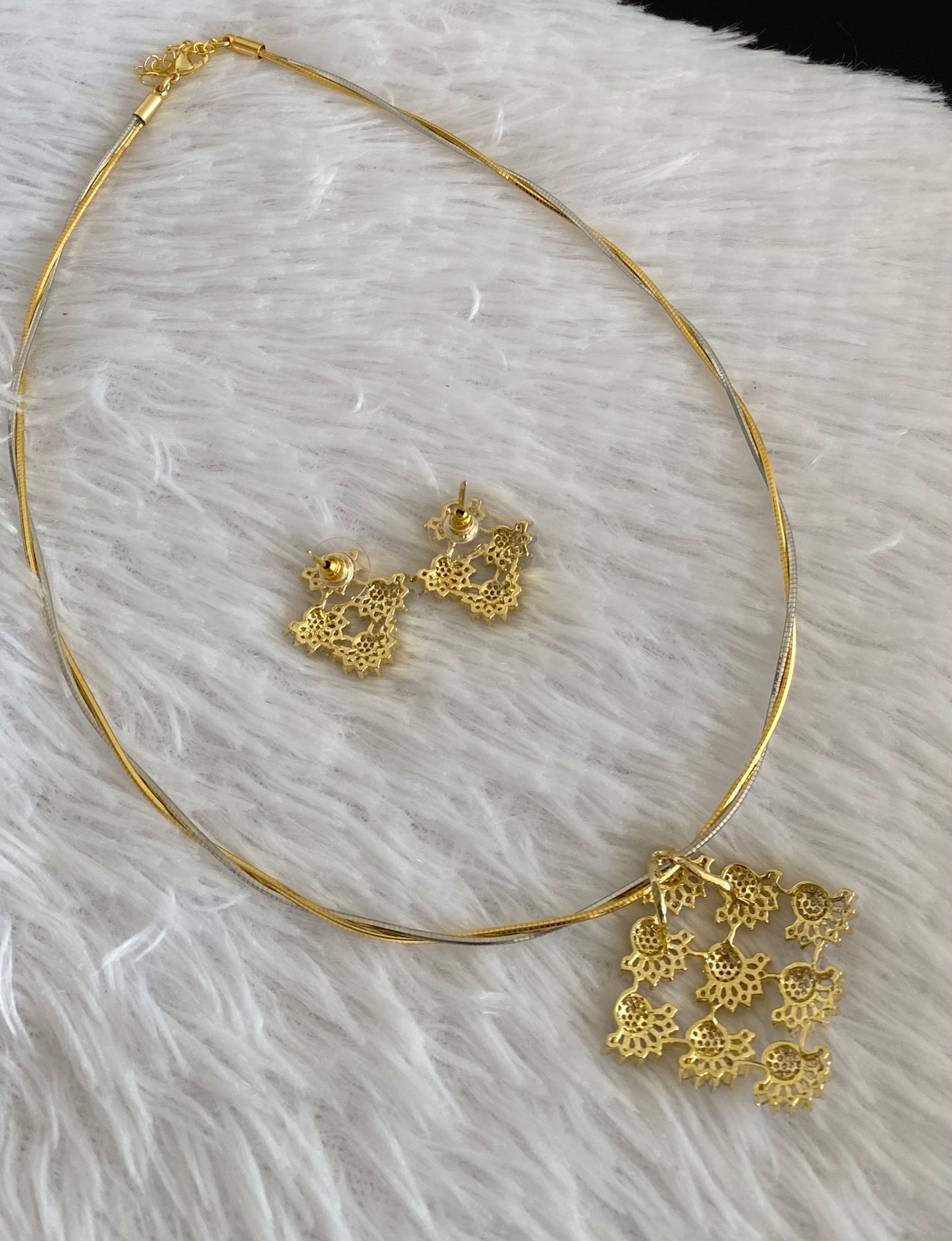Two tone cz pendant set with kanti necklace dj-54035