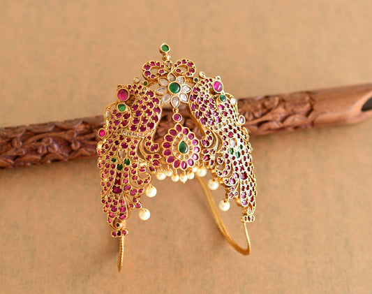 Matte finish kemp-green pearl peacock flower bridal vanki/bajuband dj-51970